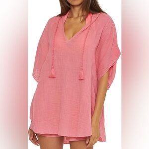 Trina Turk Serene poncho Pink V-Neck Swim Coverup with Tassel Ties